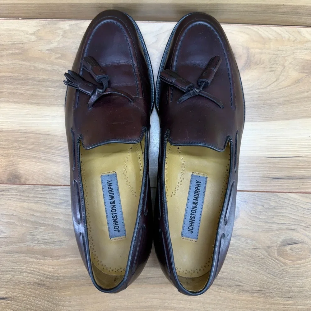 Johnston & Murphy Aristocraft Tassel Loafer Mens 9.5 D/B Burgundy Leather Dress